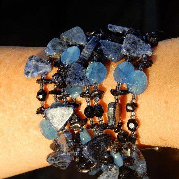Multi-Strand Blue Agate and Silver Bracelet - Picture 8 of 10